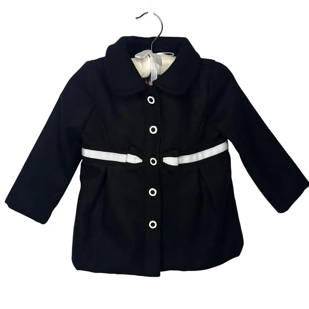 Gymboree Olivia Pig Pea Peacoat Jacket 12-24 mos Black White Peter Pan Collar